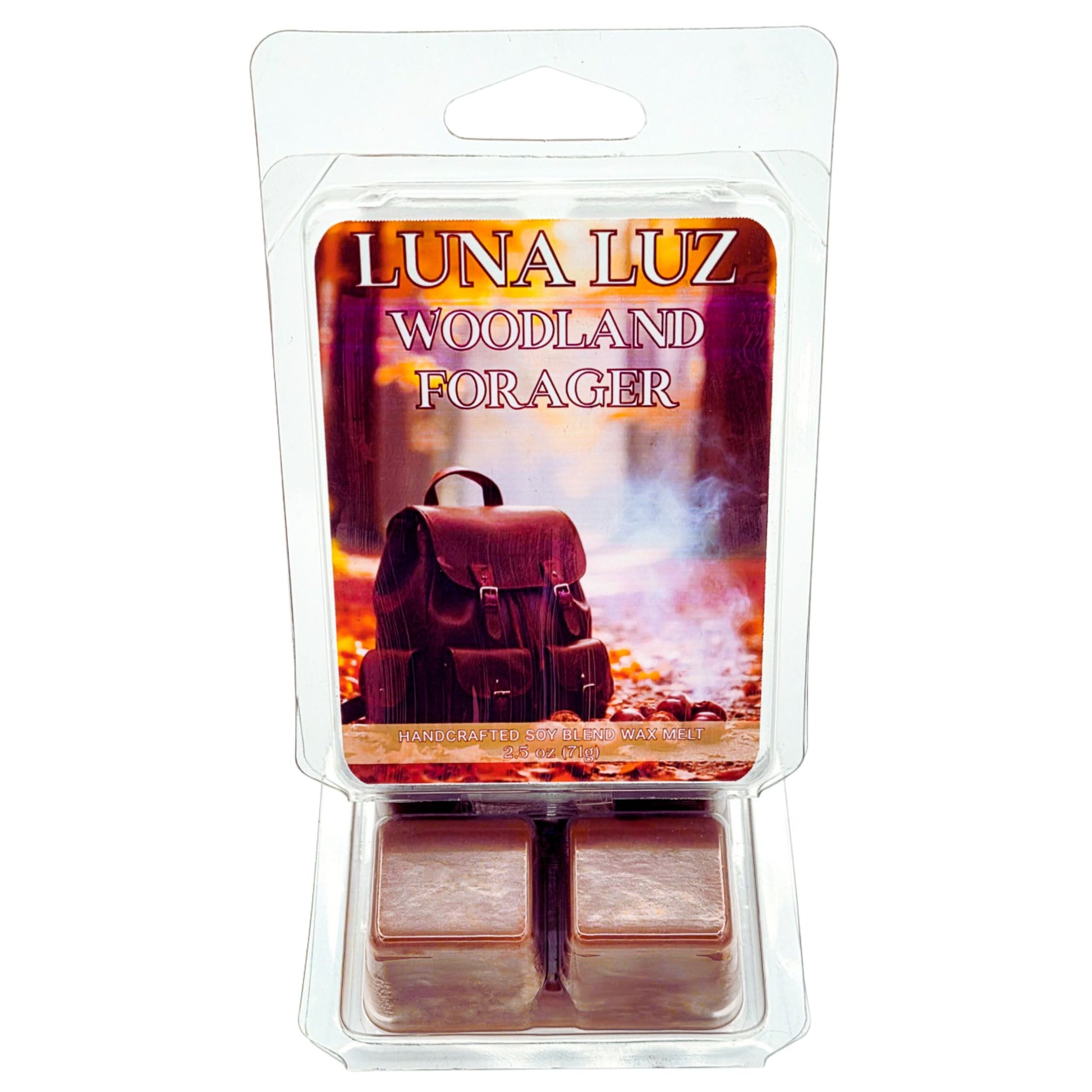 Packaged product with 'Luna Luz Woodland Forager' label featuring a backpack and nature scene.